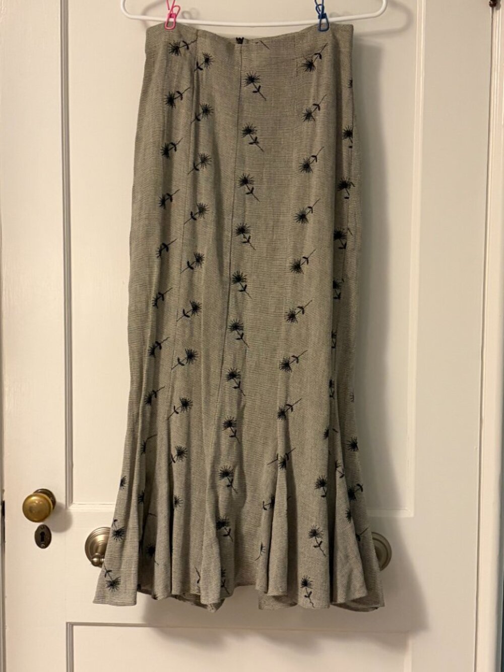 Christy Dawn maxi skirt size medium gingham floral embroidered cottage boho flaw